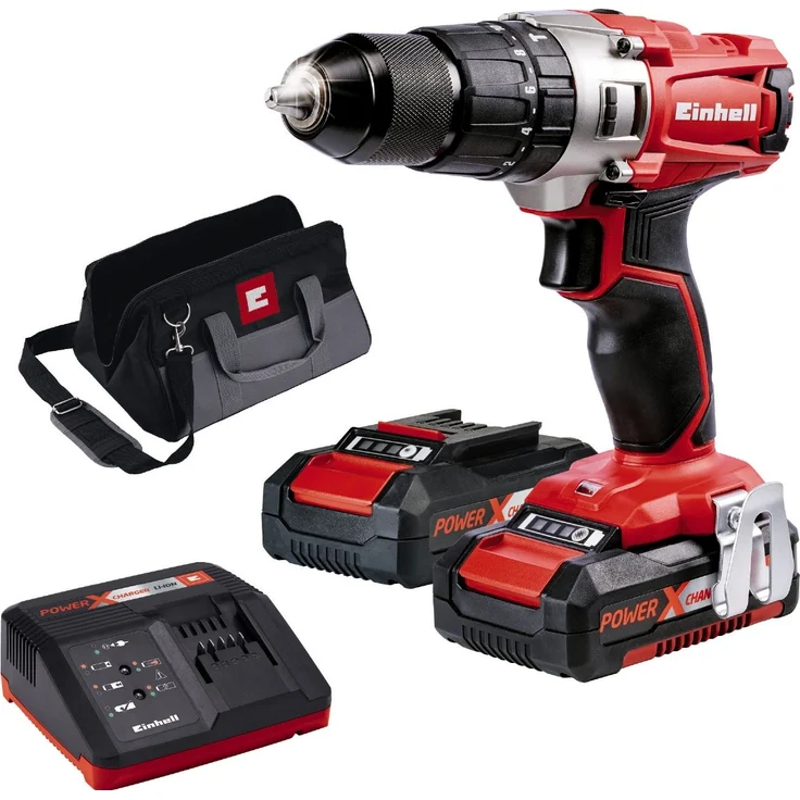 Einhell Akku Schlagbohrschrauber TE-CD 18-2 Li-i Set (18 V,Li-Ion,13 mm Bohrfutter,Leerlaufdrehzahl 0-1250 min-1,Inkl. 2x1,5 Ah Akkus,Schnellladegerät und Aufbewahrungstasche) – Bild 1