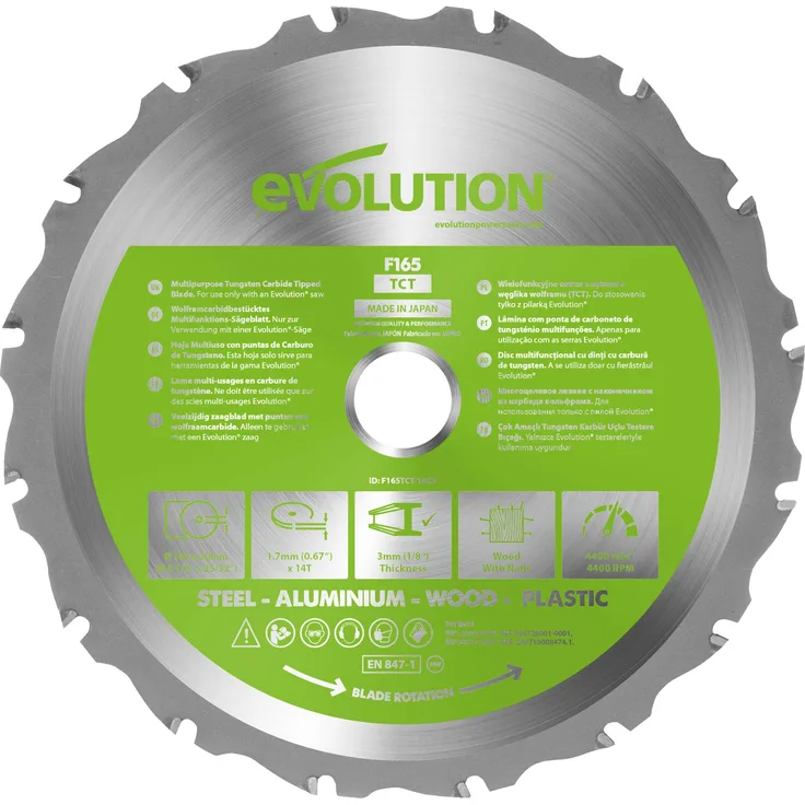 Evolution Power Tools - FURY Mehrzweck-Sägeblatt mit Wolframkarbidbeschichtung, 165 mm