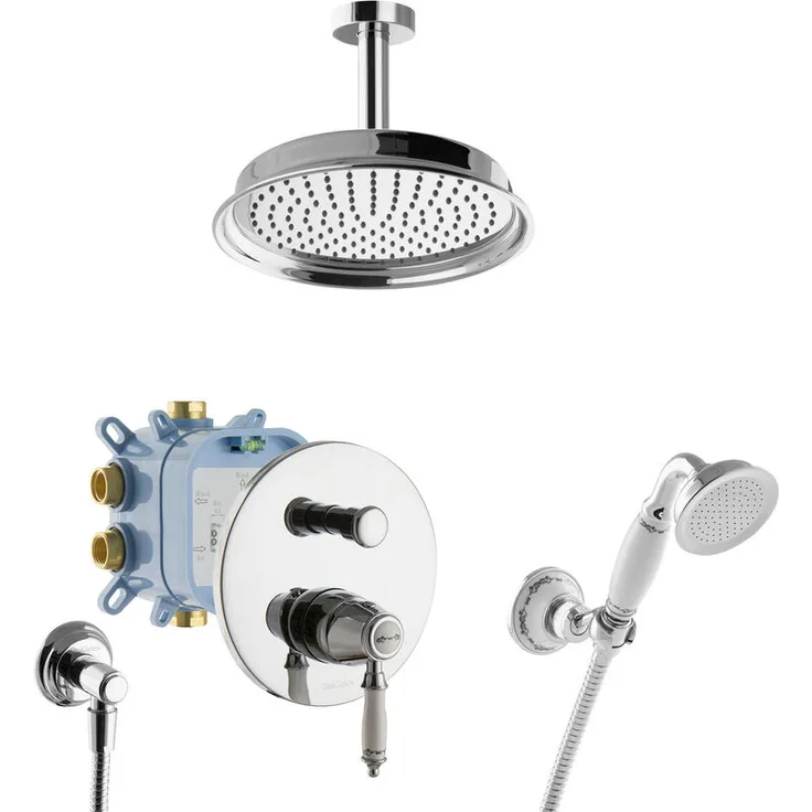 Paulgurkes - Duschsystem Nostalgie Retro Regendusche Dusch Set Komplett mit Box Deckeneinbau