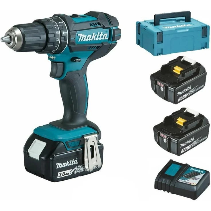 Makita DHP482RF3J 18 V Akku Schlagbohrschrauber mit 3x Akku 3,0 Ah,Ladegerät und Transportkoffer – Bild 2