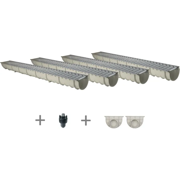 Entwässerungsrinne GFK MEA MEAHOME Classic mit Zubehör als SET 4 Meter
