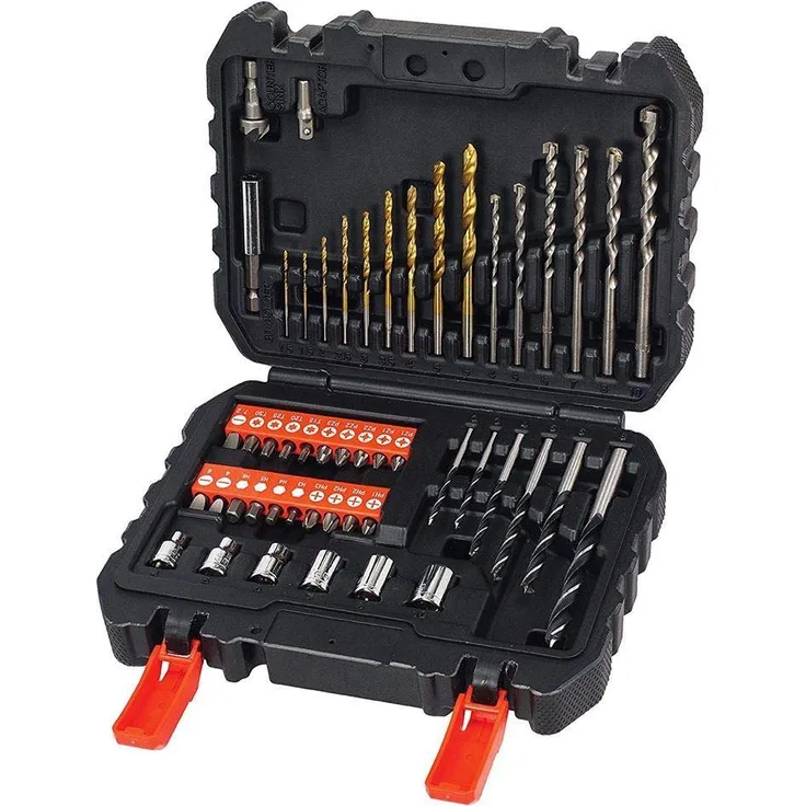Black+Decker Bohrer-und Schrauberbit-Set (50-teilig, Metall-, Stein- und Holzbohrer, Schrauberbits, Stecknüsse) A7188