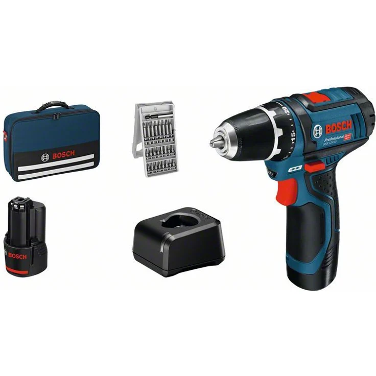 Bosch Professional Akku-Bohrschrauber GSR 12V-15, mit 2 Akkus, Ladegerät und Bit-Set – Bild 1