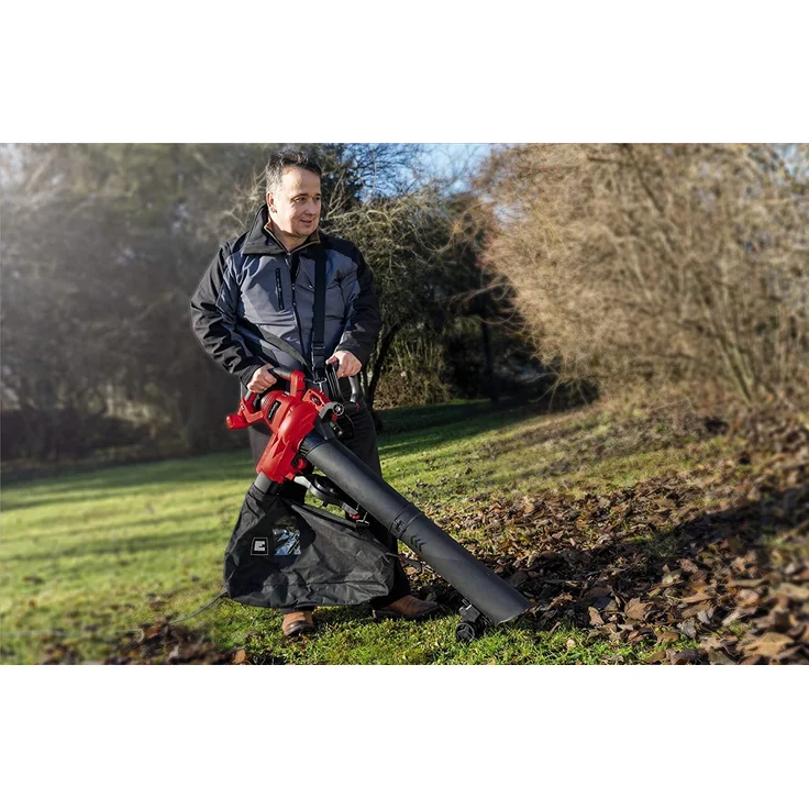 Einhell GC-EL 3000 E Laubsauger Laubbläser mit Häckselfunktion (3.000 W, Saug--Blasfunktion, verstellbarer Zusatzhandgriff, 45 L Fangsack, Blasluftstrom 300 km-h, max. Saugleistung 840 m³-h) Häckselfunktion 3000 Watt – Bild 5