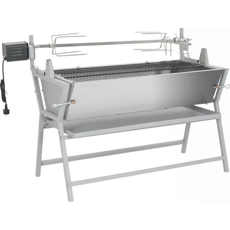 BBQ Holzkohlegrill mit Drehspieß Eisen und Edelstahl