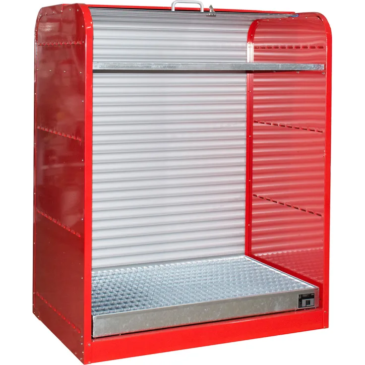 Bauer Gefahrstoff-Rollladenschrank RSG-2, mit verzinktem Gitterrostboden, max. 6x 60-l-Fässer, Feuerrot