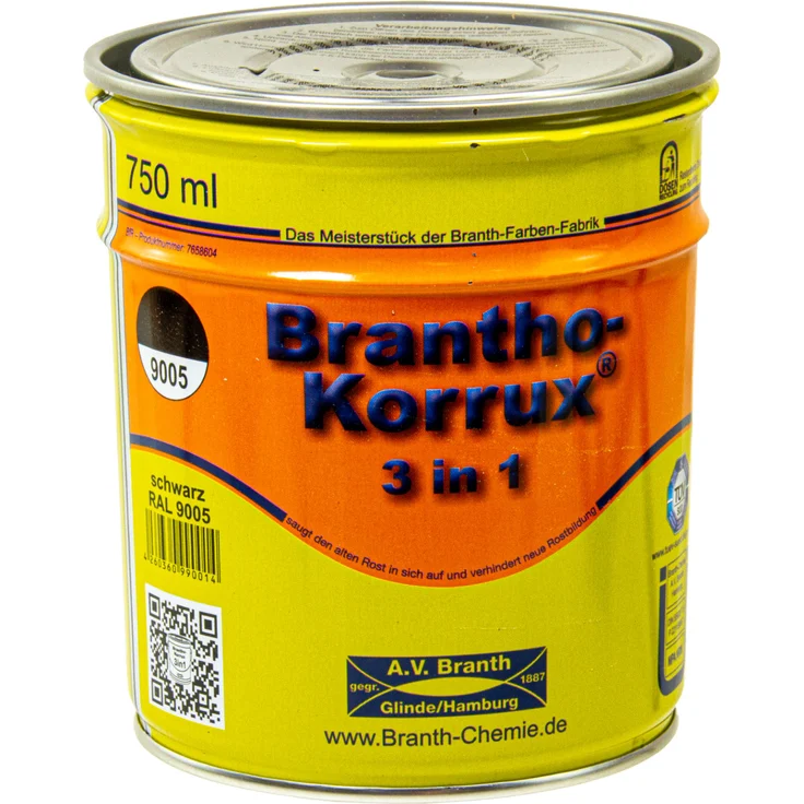 Brantho Korrux 3 in 1 750 ml Rostschutzfarbe 9005 schwarz – Bild 1