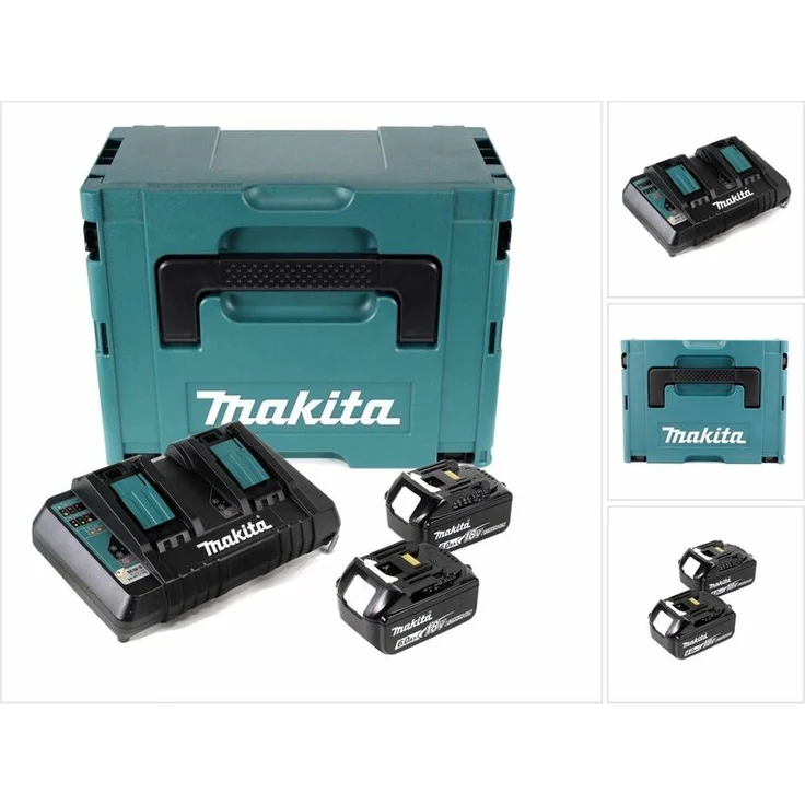 Makita BL1860B Akku-Set Li-Ion 18V LXT 6 Ah mit Ladestandsanzeige 2 Akku mit Doppellladegerät DC18RD mit Makpac – Bild 1