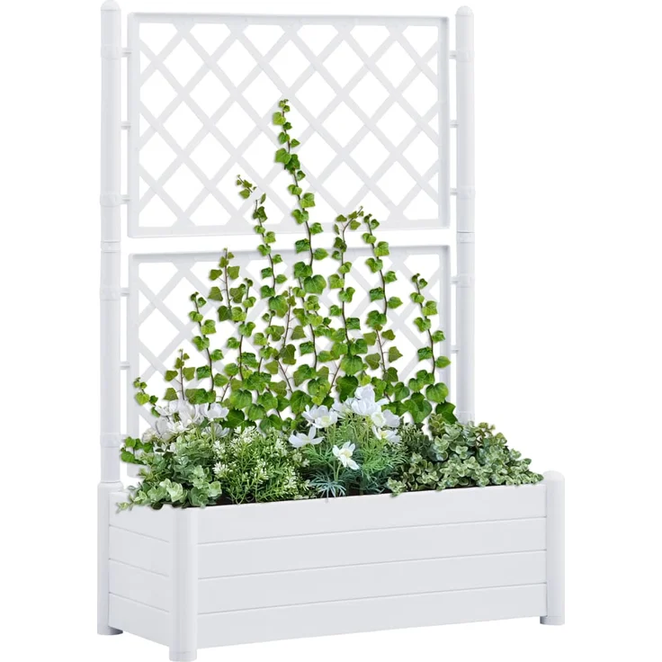 vidaXL Pflanzkübel mit Spalier 100x43x142 cm PP Weiß – Bild 1