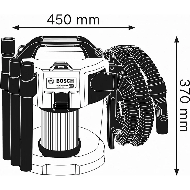 Bosch Professional 18V System Akku Staubsauger GAS 18V-10 L (ohne Akkus und Ladegerät, mit Flachfaltenfilter, Bodendüse, Fugendüse, 1,6 m Schlauch, Volumenstrom bis zu 24 l-sec (Turbine)) – Bild 6