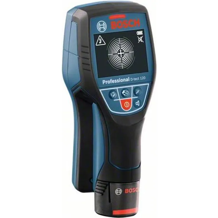 Bosch Professional 12V System Ortungsgerät D-tect 120 (1 Akku 12V, max. Ortungstiefe Kunststoffrohre-Holzunterkonstruktion-spannungsführende Leitungen-Eisenmetalle: 60-38-60-120-120 mm, L-Boxx)