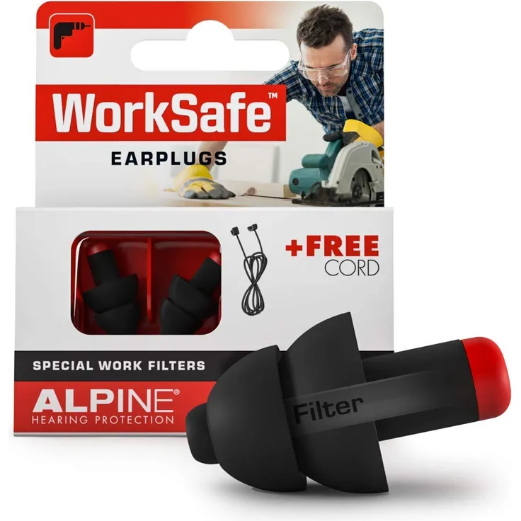 Alpine WorkSafe Gehörschutz Ohrstöpsel für die Arbeit - Lärmschutz für Heimwerker und professionelle Handwerker - Mit Handschuhen abnehmbar - hypoallergene und Wiederverwendbare Arbeits-Ohrstöpsel