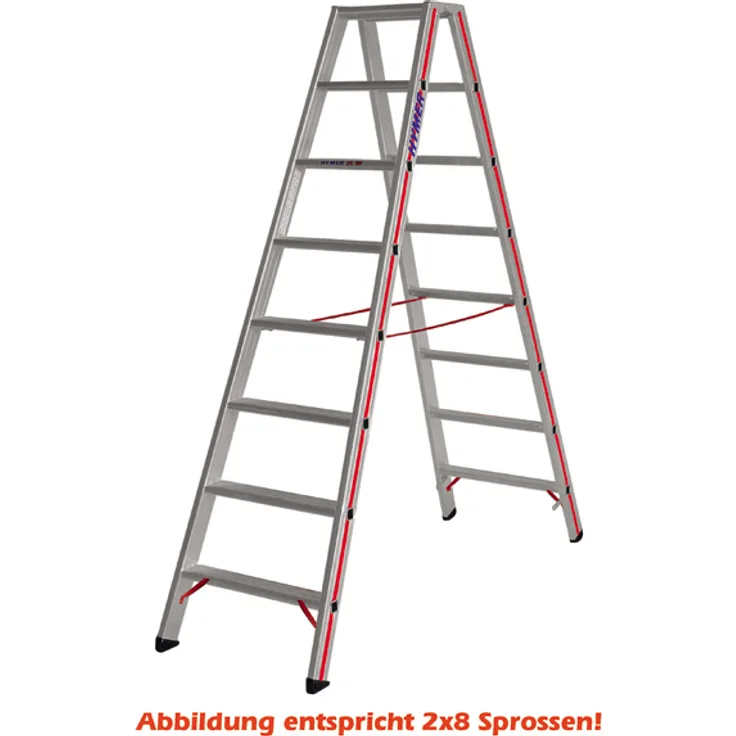 Hymer Stufenstehleiter 2x3 Sprossen (beidseitig begehbar, verstärkte Stufen, massive Gelenke, Spreizsicherung) 802406