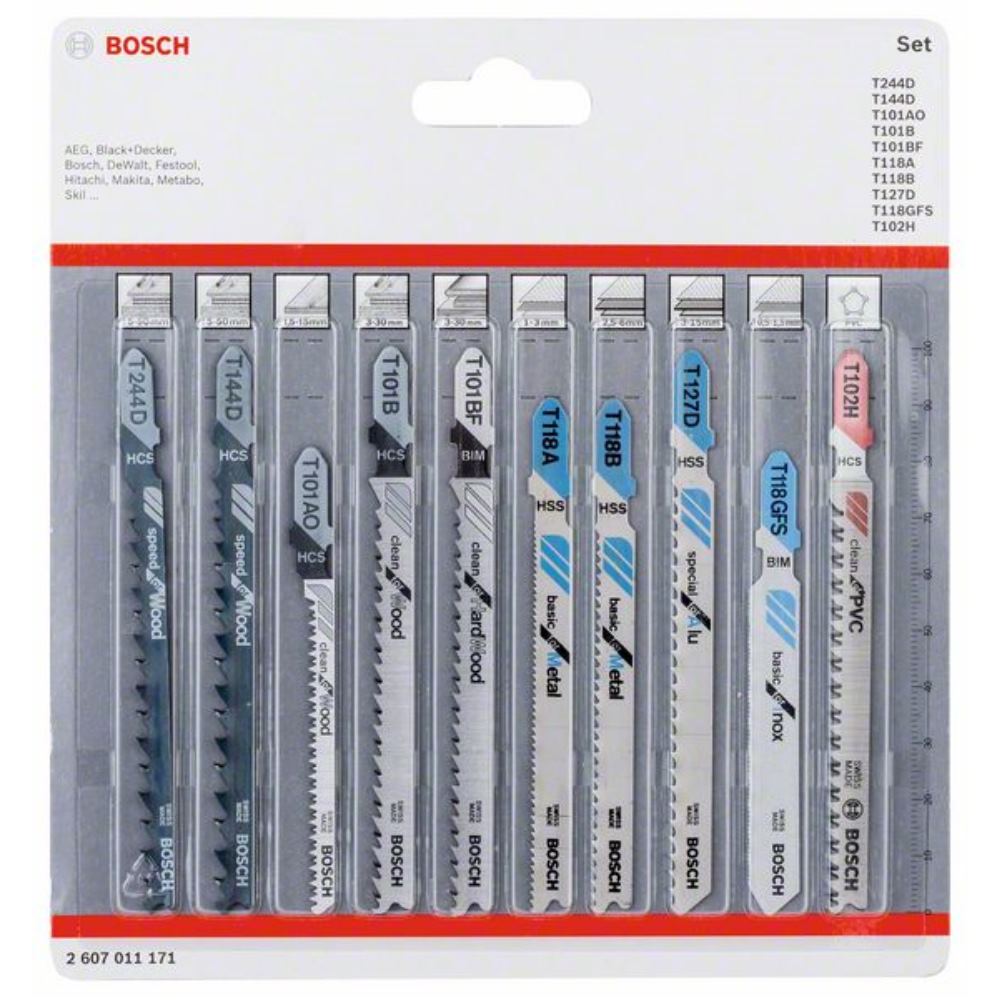 Bosch Professional 10tlg. Stichsägenblätter Set (für Holz und Metall, Zubehör für Stichsägen mit T-Schaft Aufnahme)