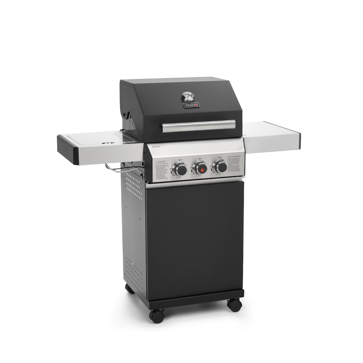 TAINO BLACK 2 Gasgrill mit Seitenbrenner Gusseisen-Rost Gasgrill 2 Brenner Standgrill Matt Schwarz