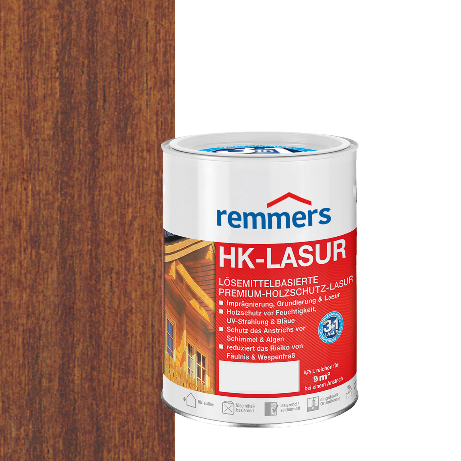 Remmers - Remmers HK-Lasur 0,75 L Eimer Kastanie - braun
