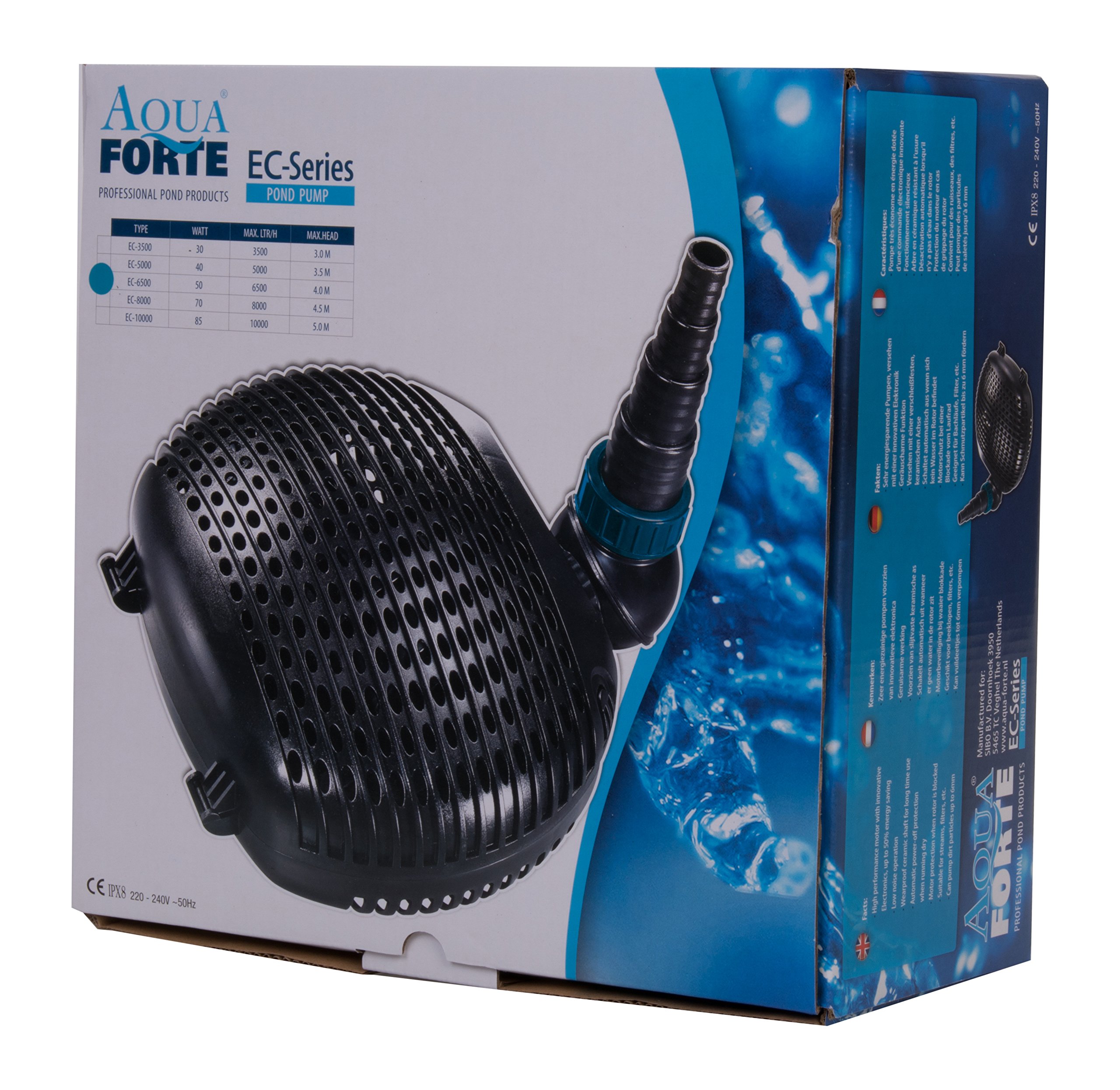 Aqua Forte Filter-Teichpumpe EC-6500 6,5m³-h, Förderhöhe 4m, 38Watt