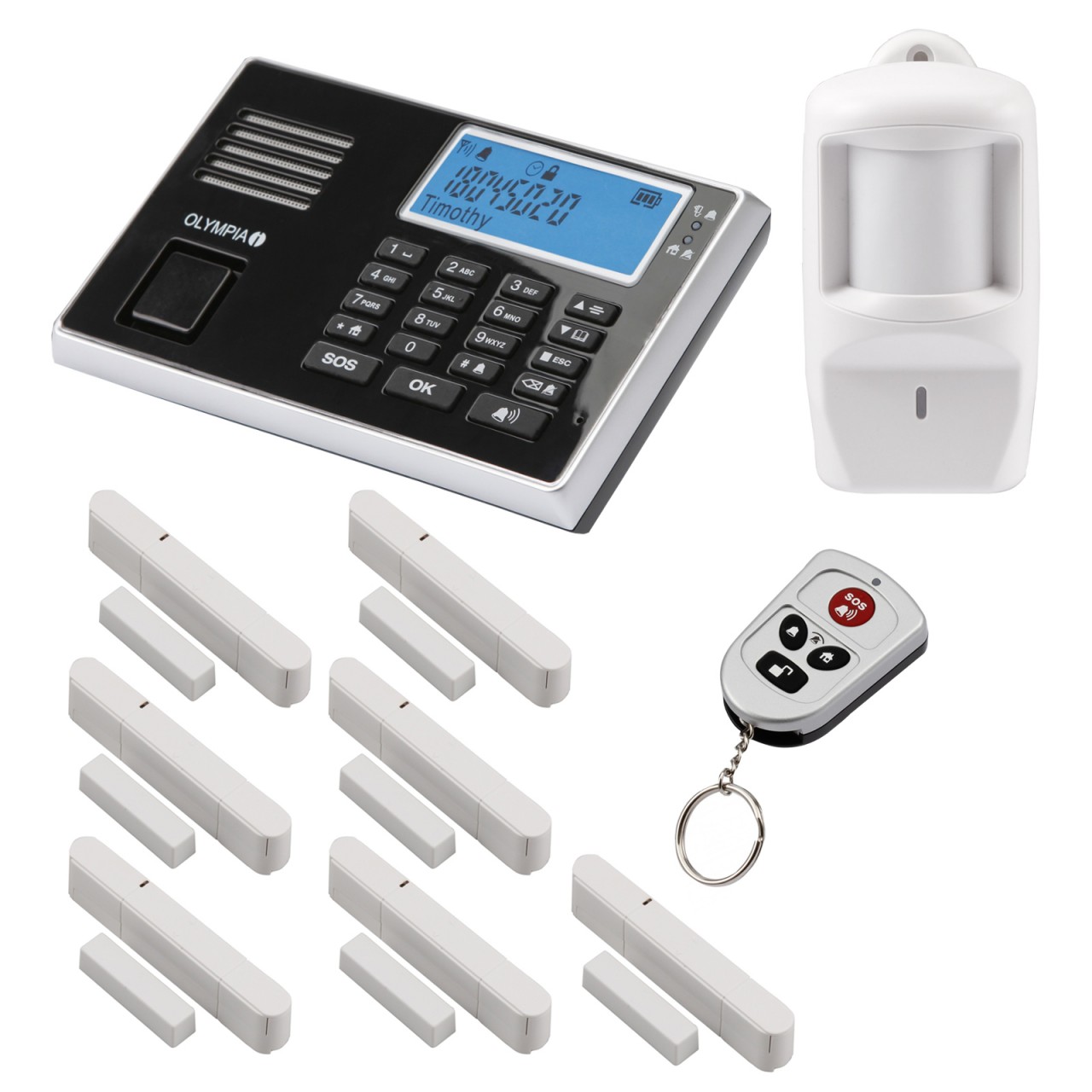 Olympia Protect 9061 Sicherheit Plus Alarmanlage GSM Funk Set 1 x Bewegungsmelder 7 x Tür Fenster Kontakte und Fernbedienung