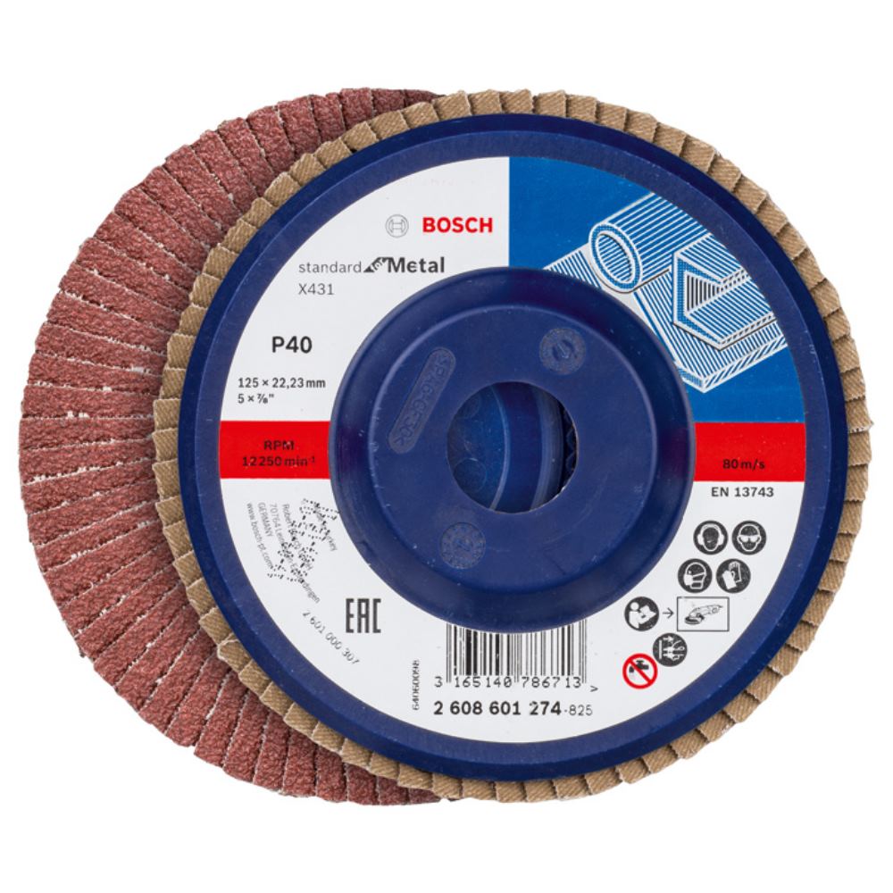 Bosch Professional 2608601274 Standard-Fächerschleifscheibe für Metall gerade 125mm K40, braun, 125 x 23 mm 40