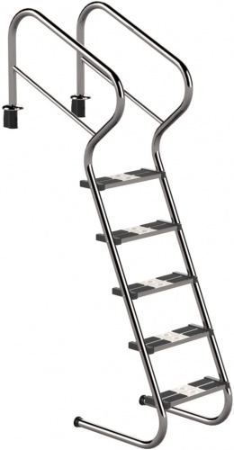 Ideal Eichenwald Edelstahl Pooltreppe mit Sicherheitsstufe 5-stufig V2A von Ideal