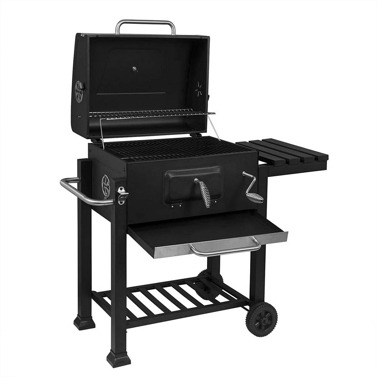 Holzkohlegrill mit Deckel, Barbecue Holzkohlegrill für Partys, Schwarz, Grillfläche 28 x 41,7 cm