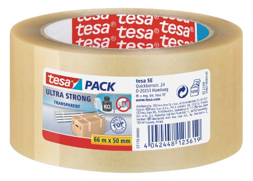 tesapack Ultra Strong - PVC-Klebebänder für festes Verpacken und sicheres Bündeln - Transparent - 66 m x 50 mm - Preisvergleich