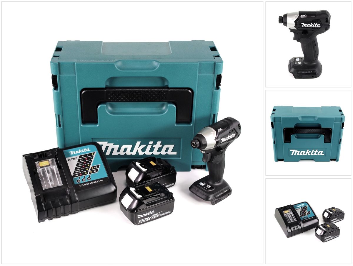 Makita DTD155RTJB Akku Schlagschrauber 18 V Brushless Sonderausgabe schwarz im Makpac + 2x BL1850 5,0 Ah Akku + 1x DC 18 RC Ladegerät