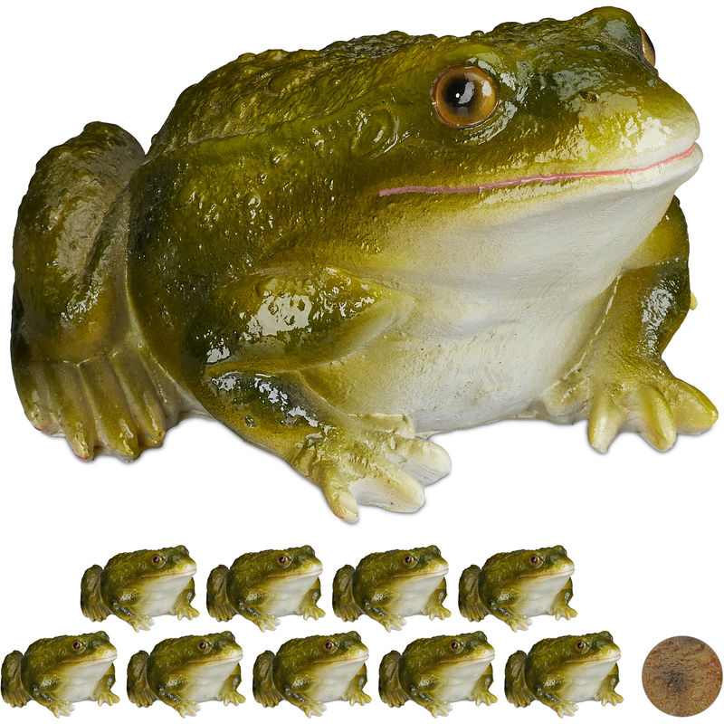 Relaxdays 10 x Gartenfigur Frosch, wetterfest, für Balkon, Terrasse