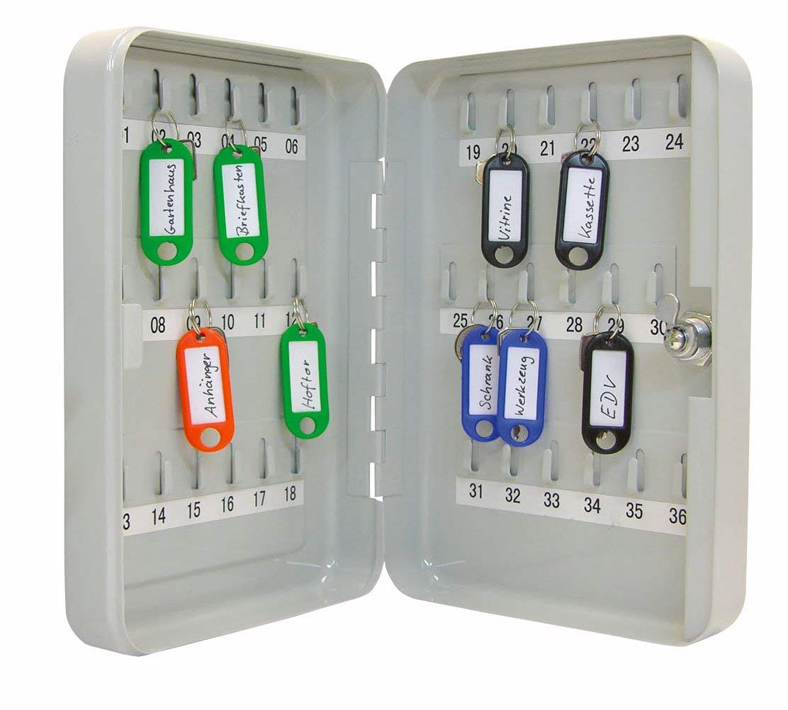 Wedo 10253637X Schlüsselschrank (für 36 Schlüssel, pulverbeschichtetes Stahlblech 18 x 6 x 25 cm, Sicherheitsschloß inklusive 2 Schlüssel, lichtgrau