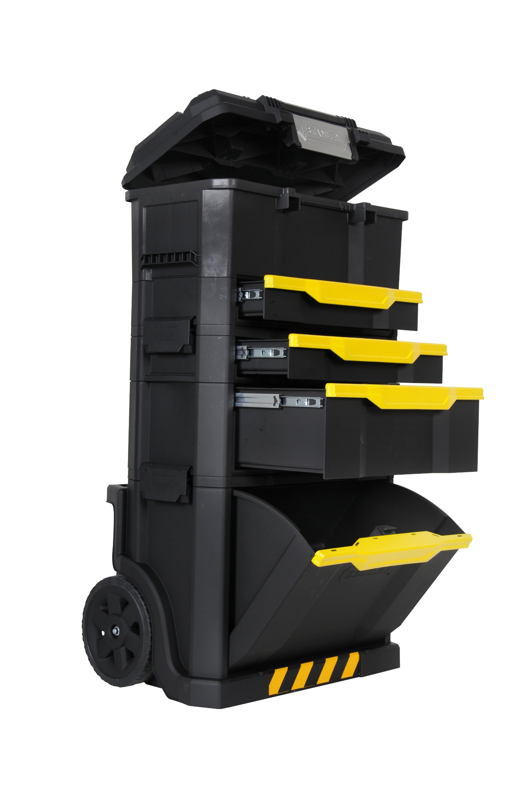 Stanley Rollende Werkstatt aus Metall-Kunststoff 1-79-206 ? Werkzeugwagen leer mit 3 modularen Einheiten ? Vielseitige Werkzeugbox für Kleinteile und große Werkzeuge