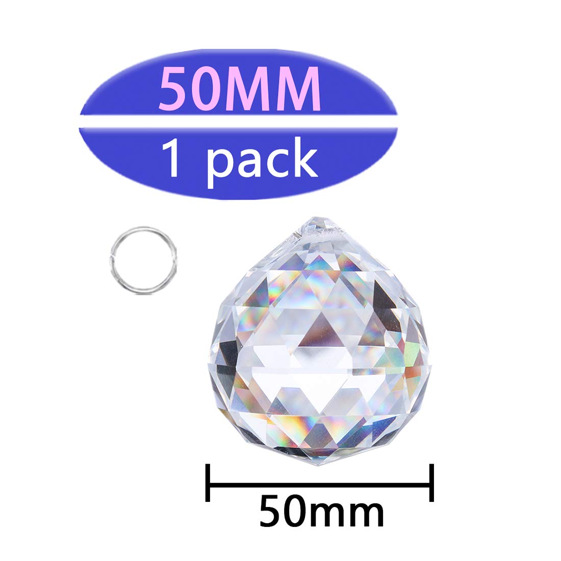 Crystalsuncatcher Sonnenfänger aus klarem Glas, Kristallkugel Prisma, Feng Shui, Hängelampe, 50 mm