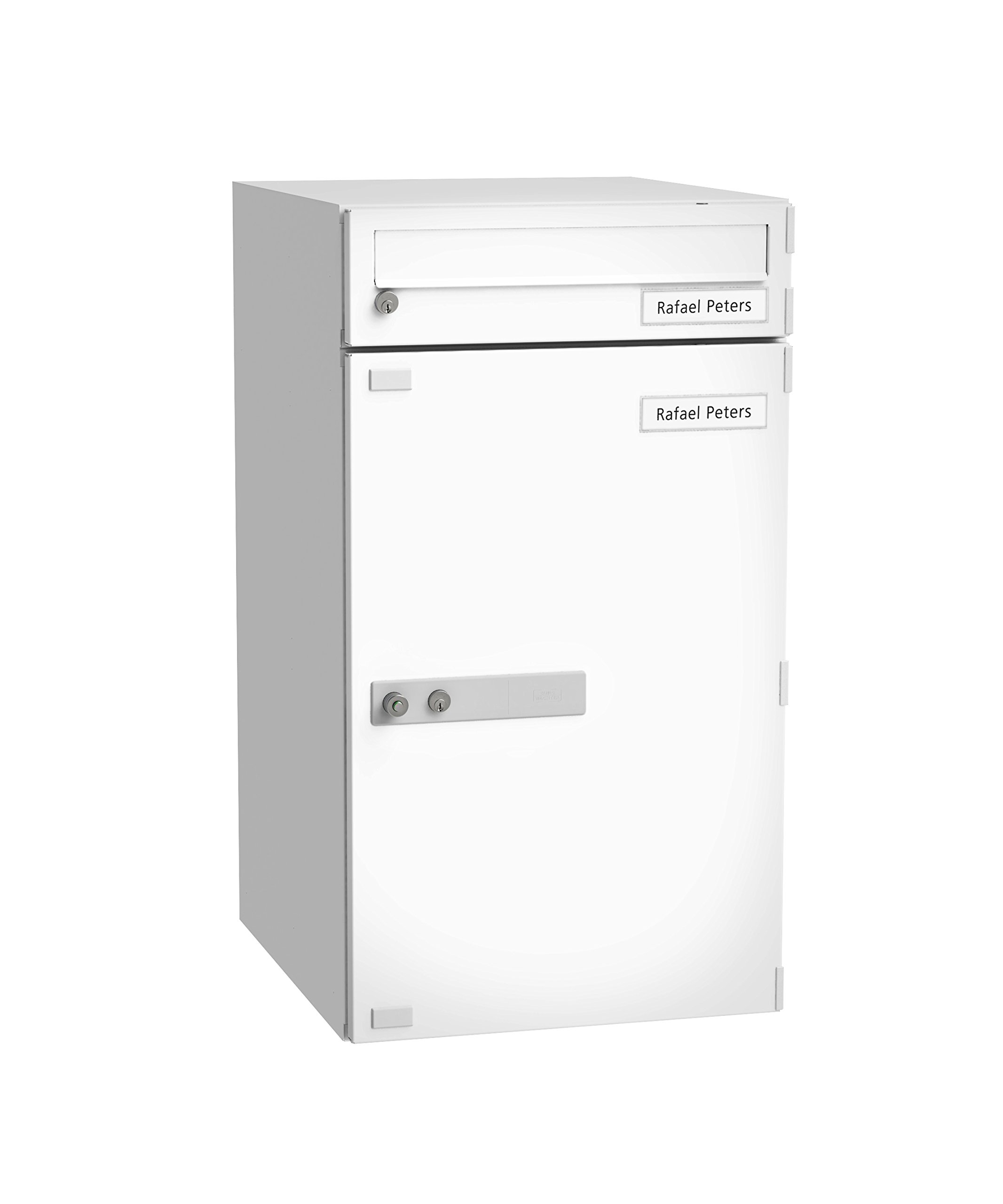 BURG-WÄCHTER Paketbox eBoxx EA 634 SW (mit Benachrichtigungskarte, Inkl. separatem Brieffach, Stahl, 690 x 380 x 450 mm, 20-98 l Volumen) weiß