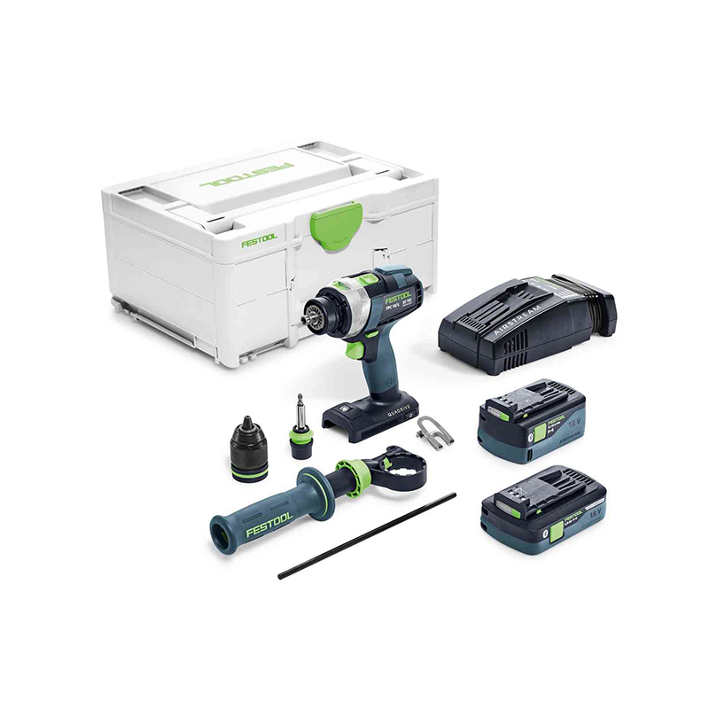 Festool QUADRIVE TPC 18/4 I-Plus-SCA Akku-Schlagbohrschrauber 18V Brushless 75Nm + Zubehör + 2x Akku 1 x 4,0 / 1 x 5,2Ah + Ladegerät + Koffer