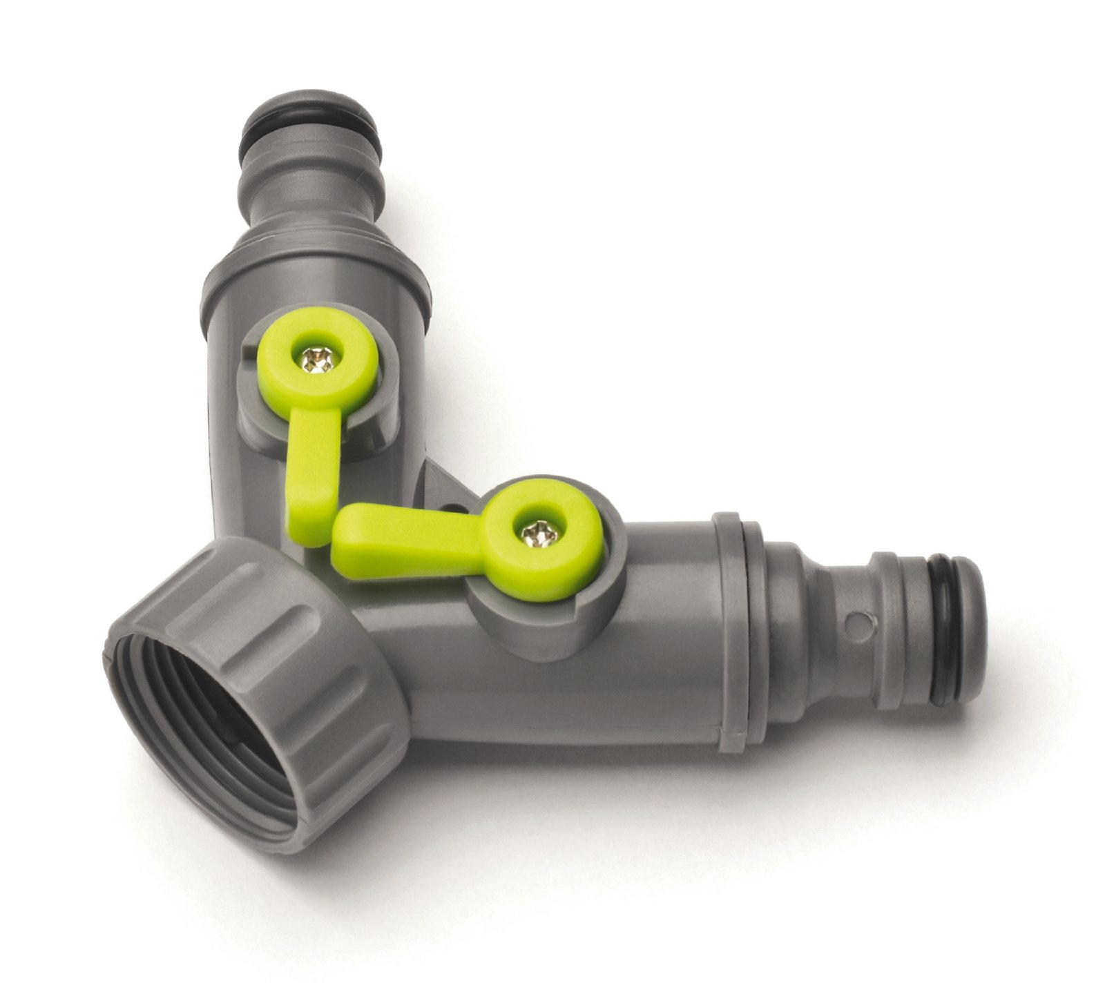 REHAU 2-Wege-Ventil, gleichzeitiger Anschluss von Zwei Geräten, beide Ausgänge regulierbar, Wasserverteiler für Wasserhahn mit 26,5mm (G 3-4) Gewinde Bewässerungszubehör