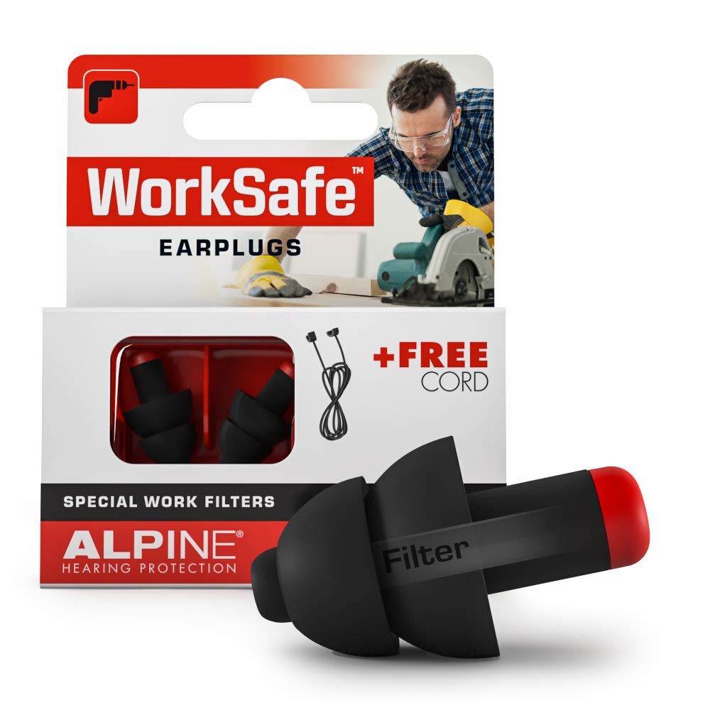 Alpine WorkSafe Gehörschutz Ohrstöpsel für die Arbeit - Lärmschutz für Heimwerker und professionelle Handwerker - Mit Handschuhen abnehmbar - hypoallergene und Wiederverwendbare Arbeits-Ohrstöpsel