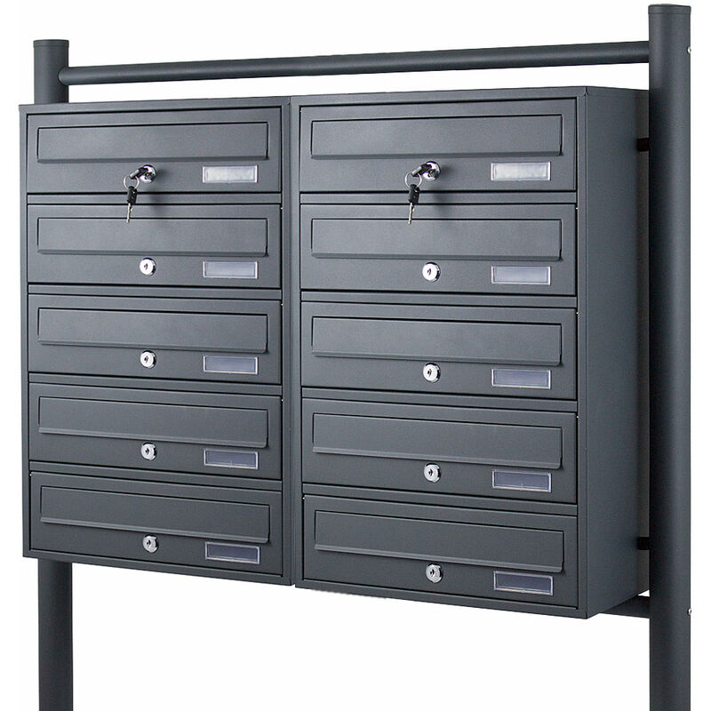10er Doppel Briefkastenanlage Grau 10 fach Standbriefkasten Postfach Briefkasten