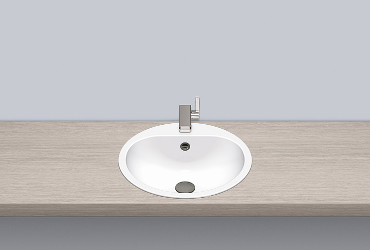 Alape EW 3 Einbaubecken, kreisförmig, Ø 475 mm, glasiert, Weiß, mit Hahnloch und Überlauf / Waschtisch / Waschbecken