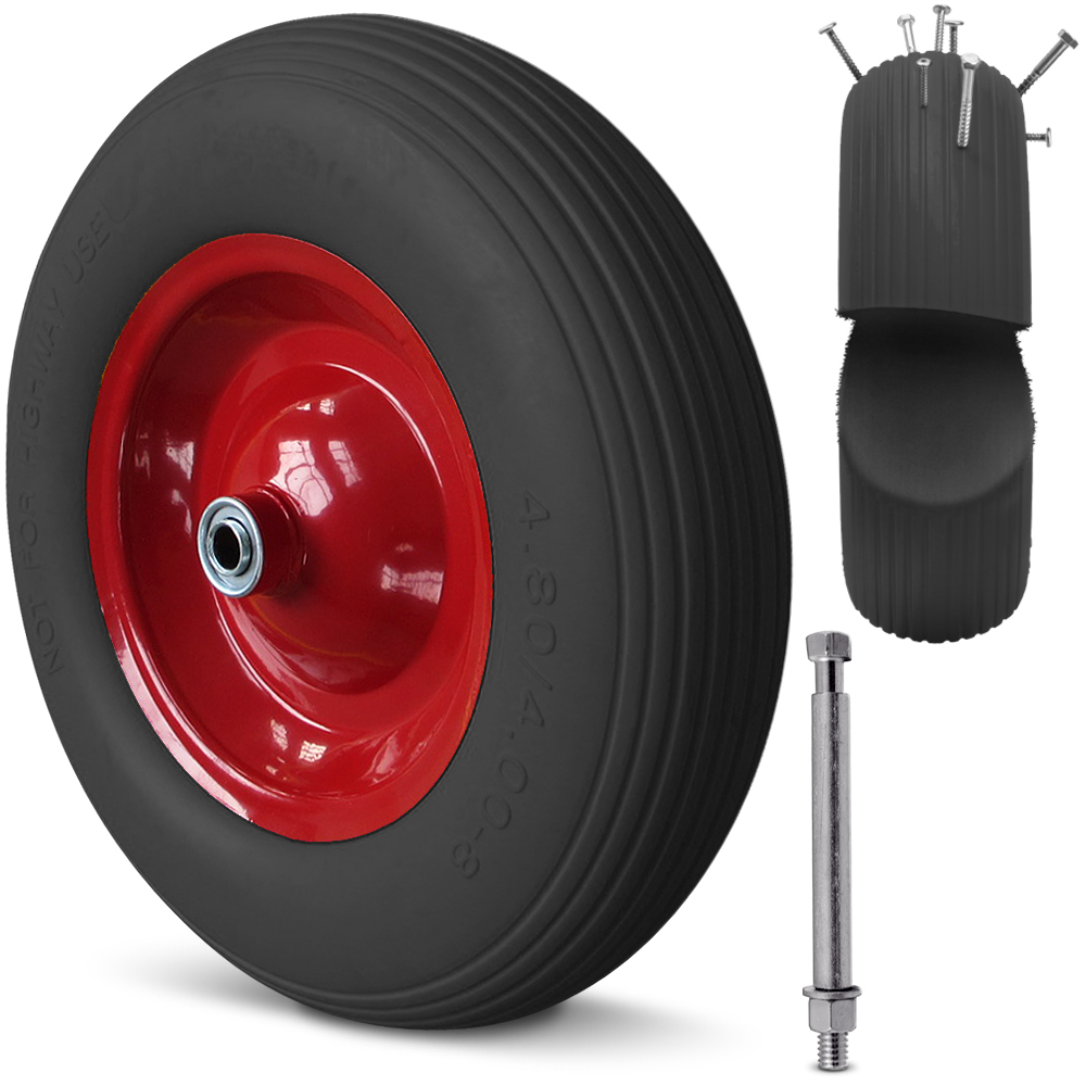 Gardebruk PU Schubkarrenrad Vollgummi 200 kg Pannensicher 4.80-4.00-8 Ø 390 mm Achse Ersatzrad ...