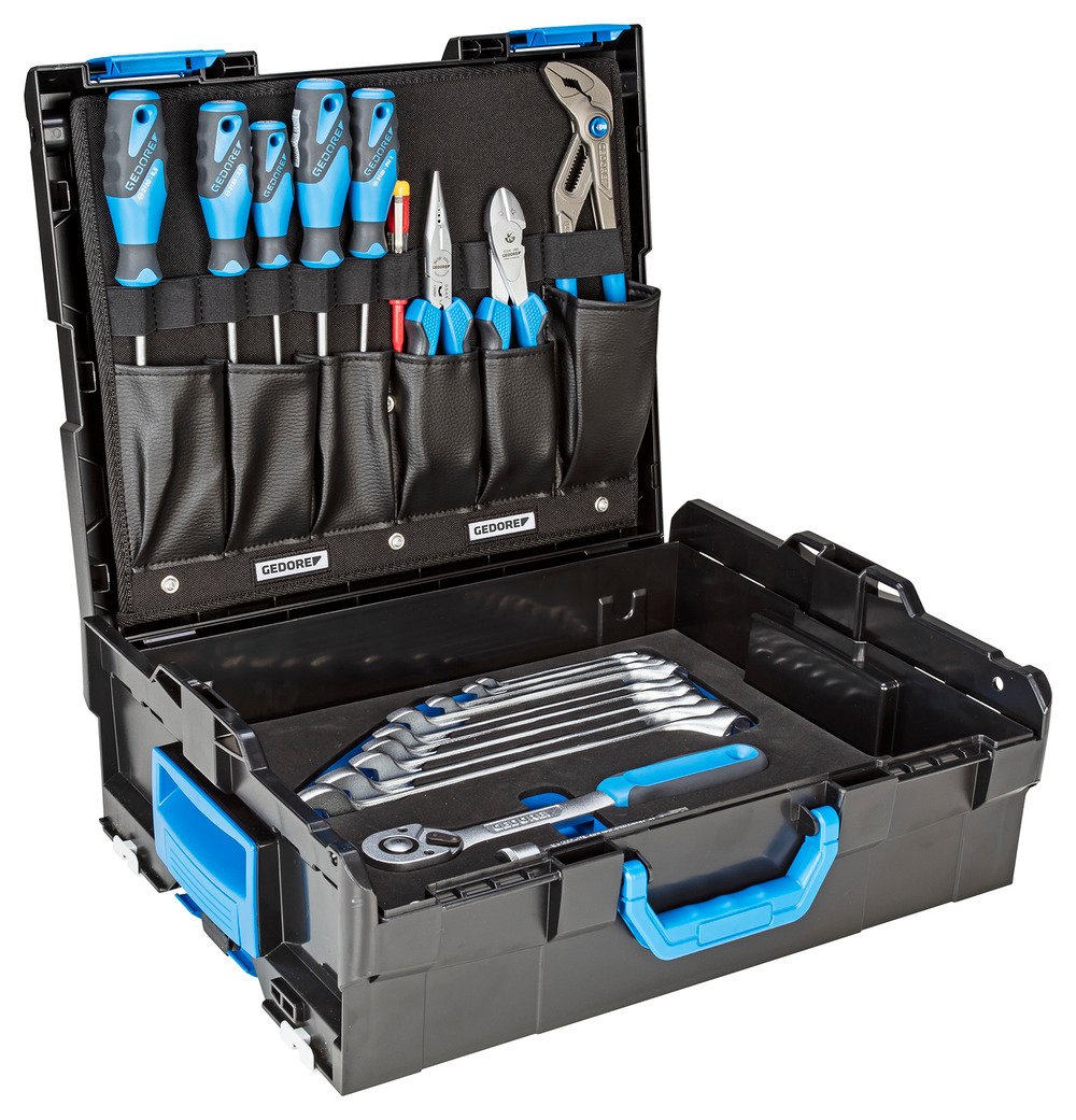 GEDORE 1100-004 - 30-teiliges Starter-Werkzeugsortiment in praktischer L-BOXX 136 - Ring-Maulschlüssel - Hebel-Umschaltknarre - Schraubendreher - Universalzange - Spannungsprüfer - Mehrfachzange