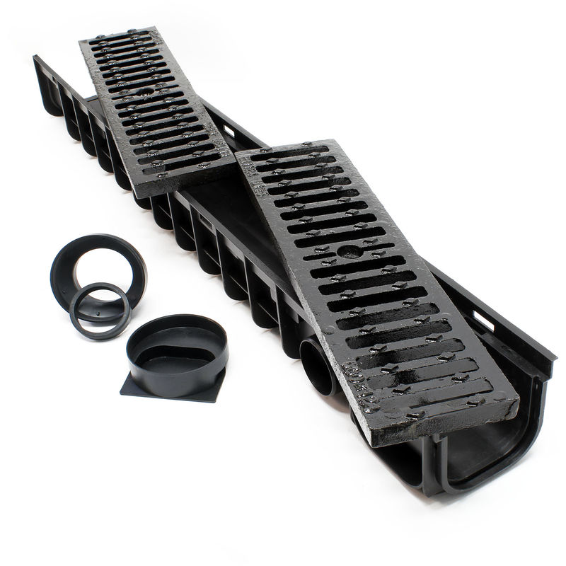 Entwässerungsrinne 1m Abdeckrost 25t Gusseisen Ablaufrinne Abwasserrinne Abwasser