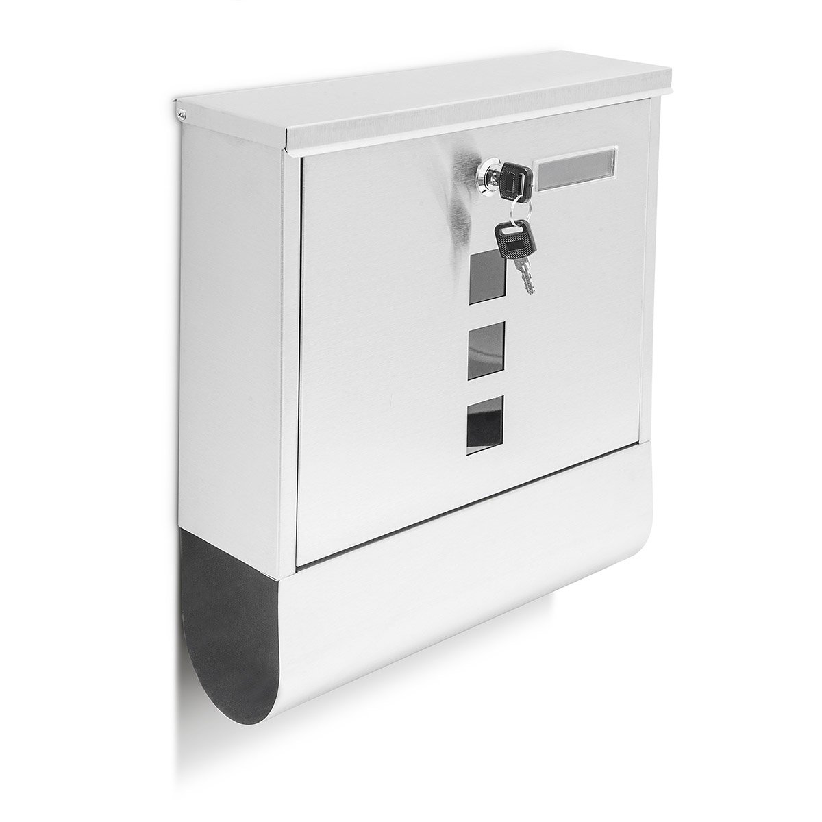 Relaxdays 10018448 Briefkasten Edelstahl mit Zeitungsfach und Sichtfenstern