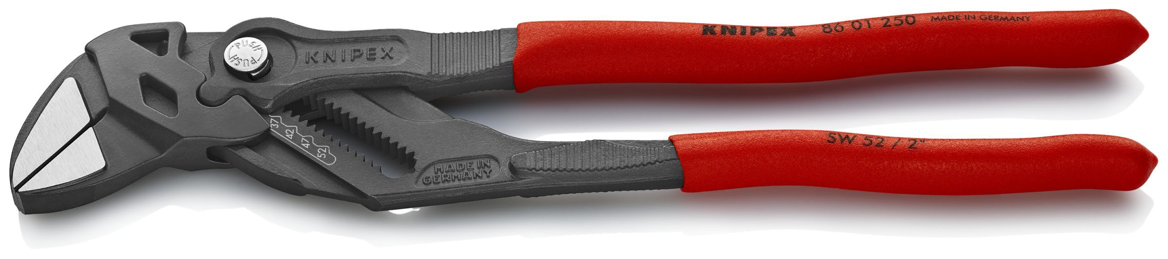 KNIPEX 86 01 250 SB Zangenschlüssel Zange und Schraubenschlüssel in einem Werkzeug mit rutschhemmendem Kunststoff überzogen schwarz atramentiert 250 mm