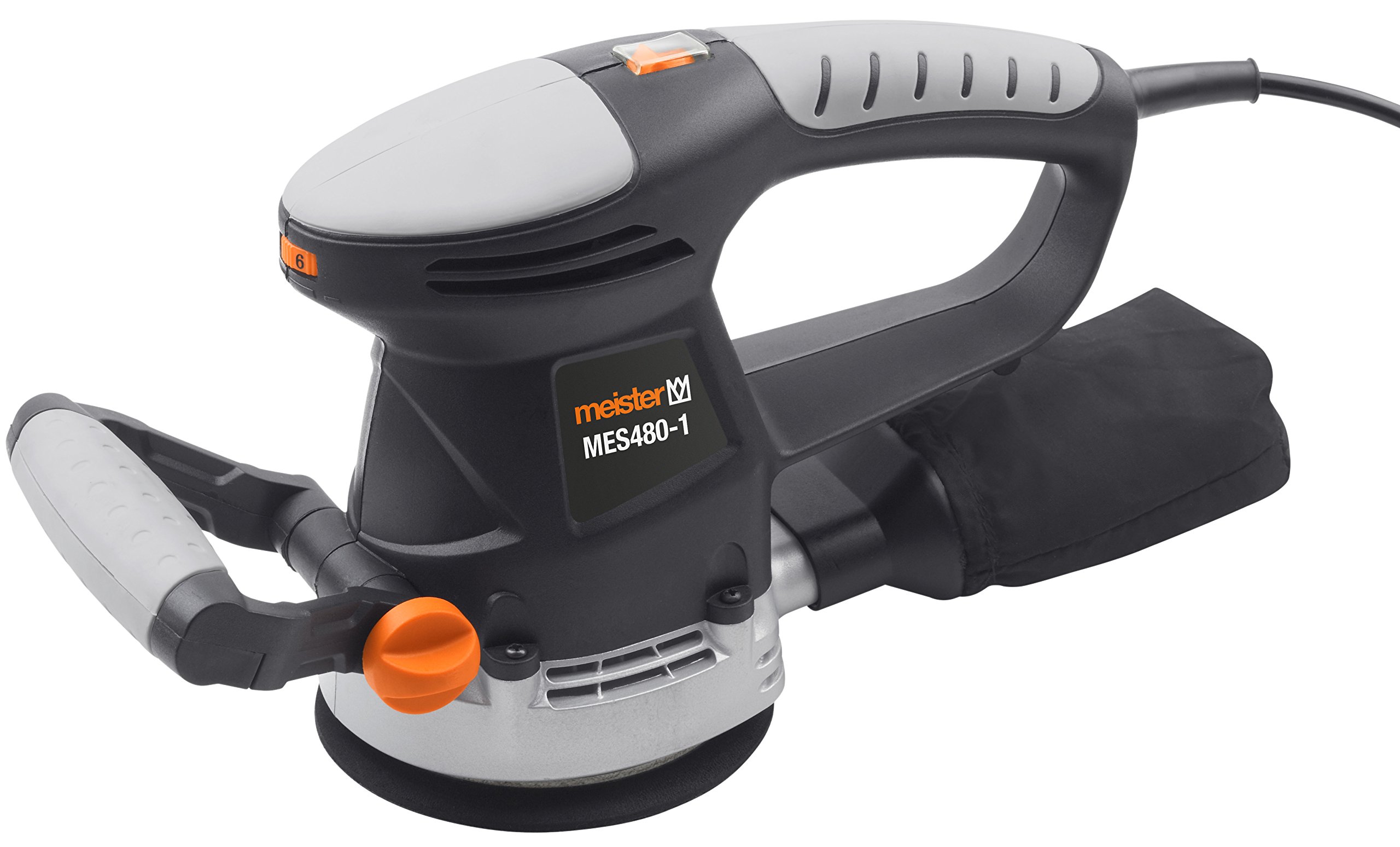 Meister Exzenterschleifer 480 W, MES480-1 - Schleifteller 125 mm - Drehzahlregelung & Drehzahl-Vorwahl - Klettbefestigung - Staubabsaugung - Drehschleifer mit Zusatzhandgriff - 5457200