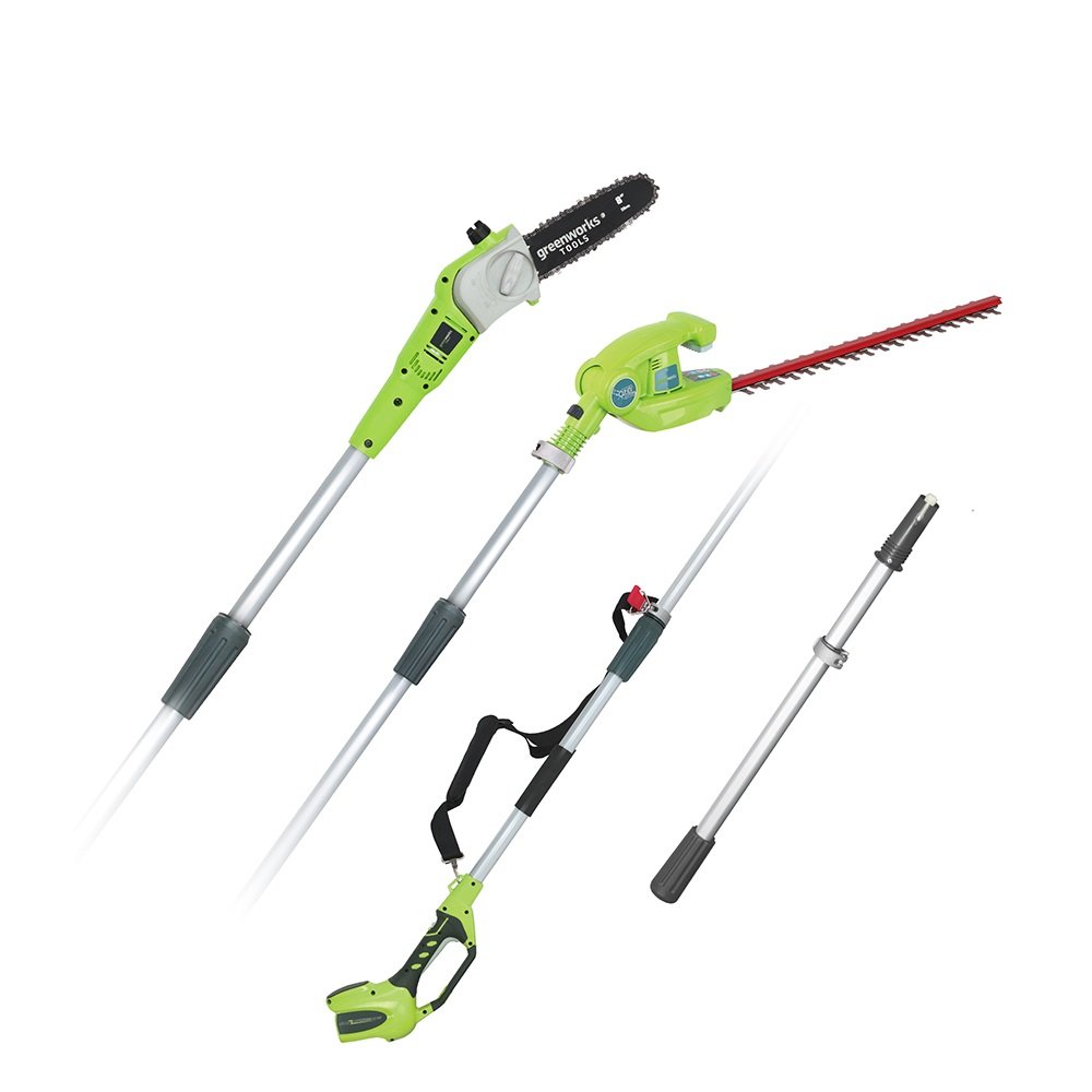 Greenworks Tools Akku-Hochentaster u. Teleskop Heckenschere 2in1 G40PSH (Li-Ion 40 V 51cm-20cm Schwertlänge 18 mm Schnittstärke 240 cm Teleskopstange ohne Akku und Ladegerät)