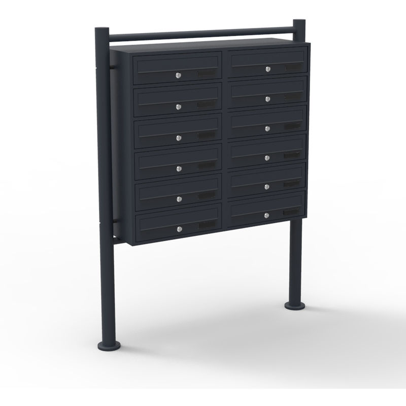 12er Briefkastenanlage Schwarz 2x6 Fächer Standbriefkasten Postfach Briefkasten Postkasten