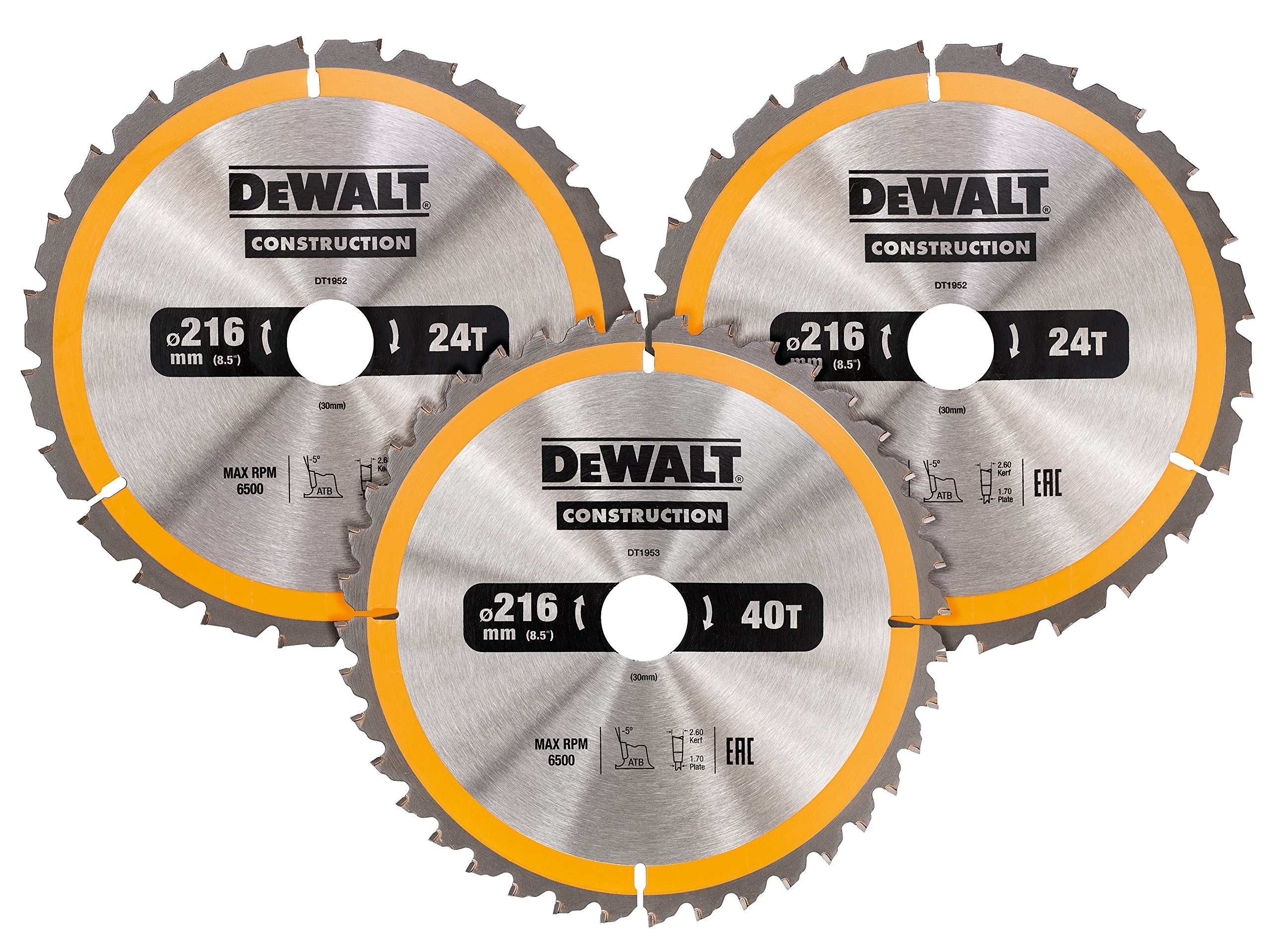DeWalt DT1962-QZ Kreissaegeblatt-Set 3-tlg. Stat, silber-gelb-schwarz