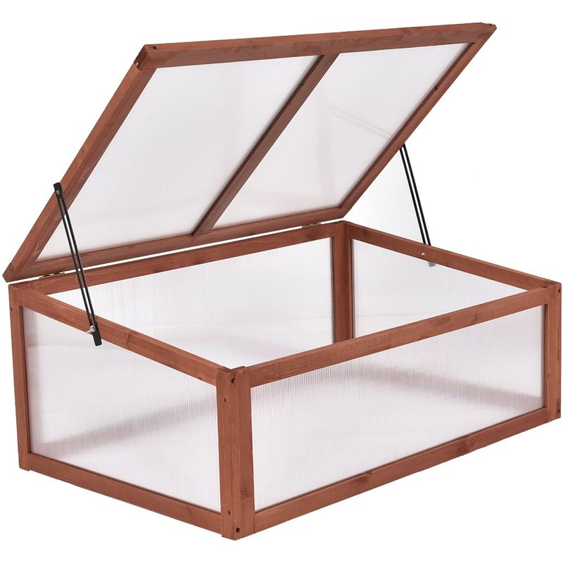 COSTWAY Fruehbeet Holz, Fruehbeetkasten wetterfest, Gewaechshaus Treibhaus, Pflanzenbeet fuer Garten Balkon, Holzbeet 100x65x40cm - Costway