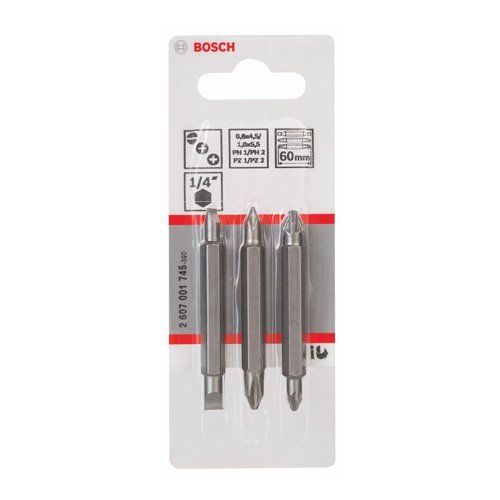 Bosch Professional 3tlg. Doppelklingen-Set für Phillips-Kreuzschlitz-, Pozidriv-Kreuzschlitz- und Längsschlitz-Schrauben (PH1, PZ1, S0,6 x 4,5, PH2, PZ2, S1,0 x 5,5)