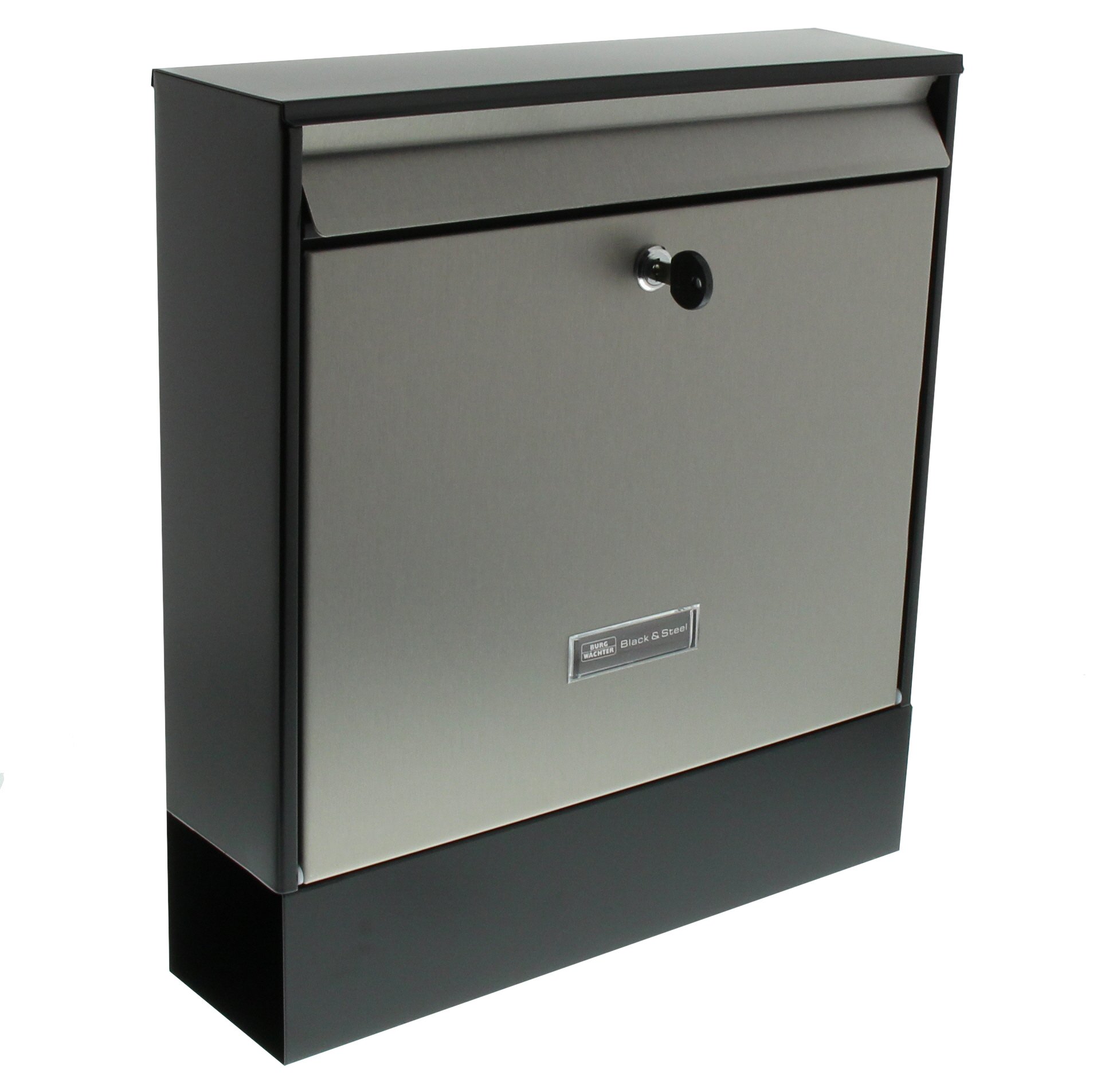 BURG-WÄCHTER, Edelstahl-Briefkasten-Set, A4 Einwurf-Format, Verzinktes Stahlgehäuse mit Edelstahl-Tür, Edelstahl, Oxford-Set 61490 B+S, Mattschwarz