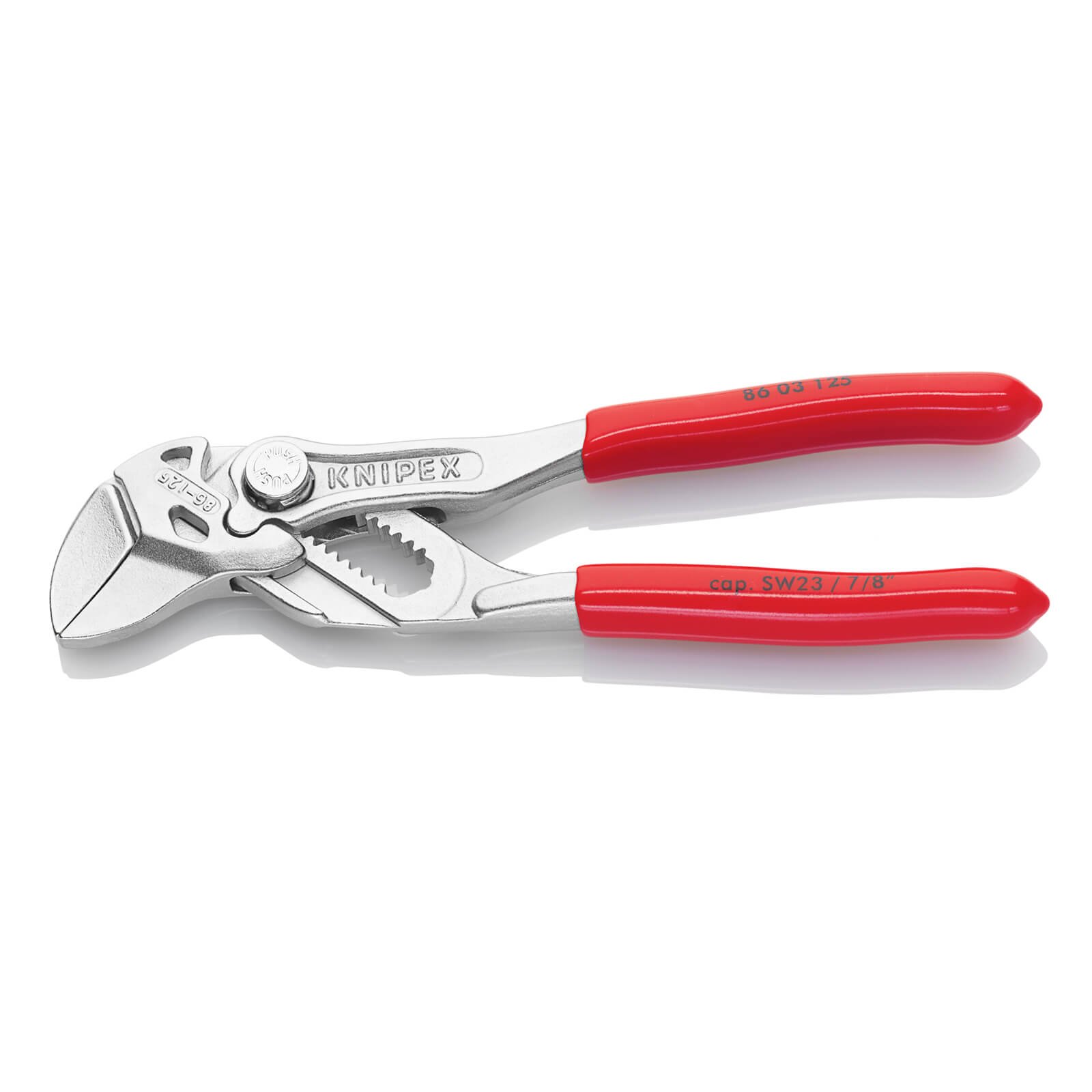KNIPEX 86 03 125 Mini-Zangenschlüssel Zange und Schraubenschlüssel in einem Werkzeug verchromt mit Kunststoff überzogen 125 mm